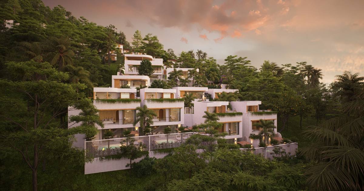 Architectural visualisation of LIMEANA villas set into a tropical hillside